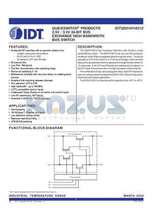 IDTQS3VH16212 datasheet - QUICKSWITCH PRODUCTS 2.5V / 3.3V 24-BIT BUS EXCHANGE HIGH BANDWIDTH BUS SWITCH