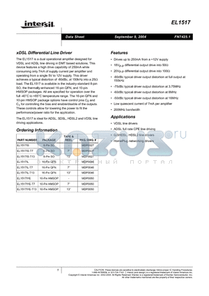 EL1517IL-T13 datasheet - xDSL Differential Line Driver