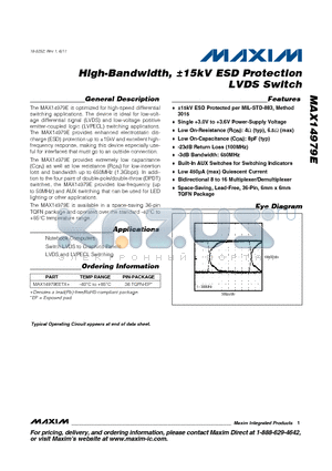 MAX14979EETX datasheet - High-Bandwidth, a15kV ESD Protection LVDS Switch -3dB Bandwidth: 650MHz