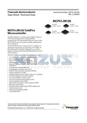 MCF51JM128VLD datasheet - MCF51JM128 ColdFire Microcontroller