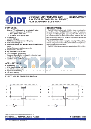 IDTQS3VH16861PAG datasheet - 3.3V 20-BIT FLOW-THROUGH PIN OUT, HIGH BANDWIDTH BUS SWITCH