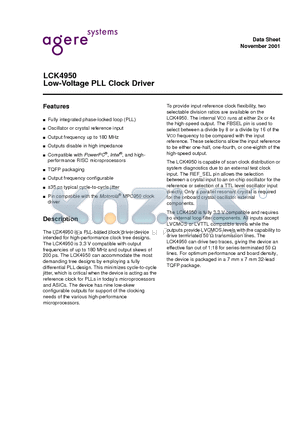 LCK4950 datasheet - Low-Voltage PLL Clock Driver