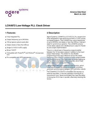 LCK4972 datasheet - Low-Voltage PLL Clock Driver