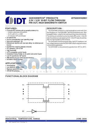 IDTQS3VH2861 datasheet - QUICKSWITCH^ PRODUCTS 2.5V / 3.3V 10-BIT FLOW-THROUGH PIN OUT, HIGH BANDWIDTH SWITCH