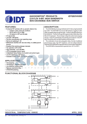 IDTQS3VH383Q datasheet - QUICKSWITCH PRODUCTS 2.5V/3.3V 8-BIT HIGH BANDWIDTH BUS EXCHANGE BUS SWITCH