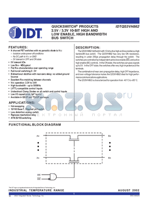 IDTQS3VH862PA datasheet - 2.5V / 3.3V 10-BIT HIGH AND LOW ENABLE, HIGH BANDWIDTH BUS SWITCH