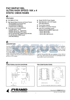 P4C188-10JM datasheet - ULTRA HIGH SPEED 16K x 4 STATIC CMOS RAMS