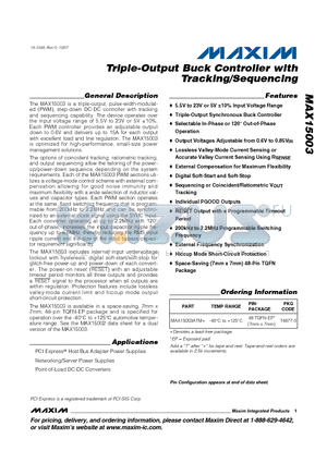 MAX15003 datasheet - Triple-Output Buck Controller with Tracking/Sequencing