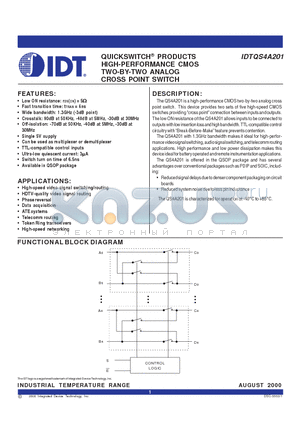 IDTQS4A201 datasheet - QUICKSWITCH  PRODUCTS HIGH-PERFORMANCE CMOS TWO-BY-TWO ANALOG CROSS POINT SWITCH