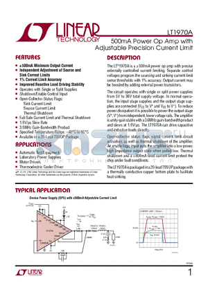 LT1970A datasheet - 500mA Power Op Amp with Adjustable Precision Current Limit