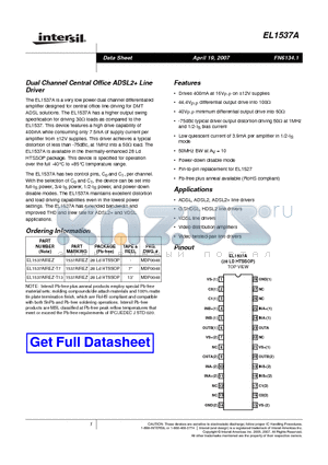 EL1537AIREZ-T7 datasheet - Dual Channel Central Office ADSL2 Line Driver