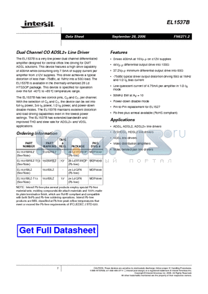 EL1537BIREZ datasheet - Dual Channel CO ADSL2 Line Driver