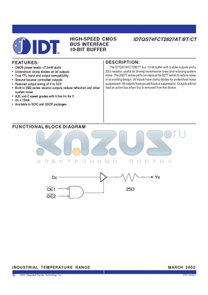 IDTQS742827ATQ datasheet - HIGH-SPEED CMOS BUS INTERFACE 10-BIT BUFFER