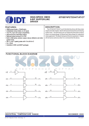 IDTQS74FCT2244ATQ datasheet - HIGH-SPEED SMOS 8-BIT BUFFER/LINE DRIVER