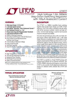 LT1977 datasheet - High Voltage 1.5A, 500kHz Step-Down Switching Regulator with 100uA Quiescent Current