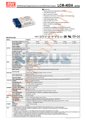 LCM-40DA datasheet - 40W Multiple-Stage Output Current LED Power Supply