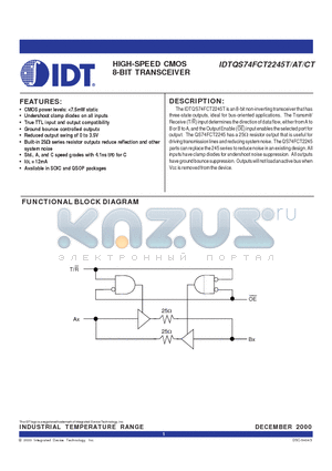 IDTQS74FCT2245AT datasheet - HIGH-SPEED CMOS 8-BIT TRANSCEIVER