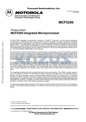 MCF5206 datasheet - MCF5206 Integrated Microprocessor