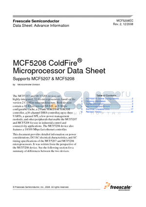 MCF5207CAG166 datasheet - MCF5208 ColdFire^ Microprocessor Data Sheet