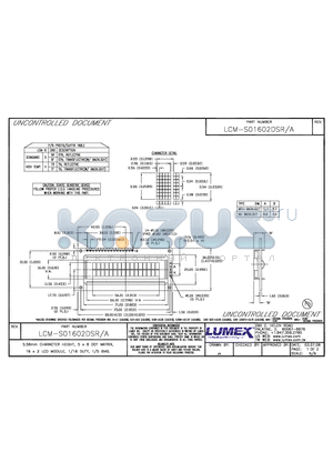 LCM-S01602DSR-A datasheet - 5.56mm CHARACTER HEIGHT, 5x8 DOT MATRIX, 16x2 LCD MODULE