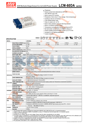 LCM-60DA datasheet - 60W Multiple-Stage Output Current LED Power Supply