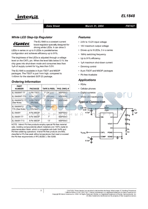 EL1848IY-T7 datasheet - White LED Step-Up Regulator