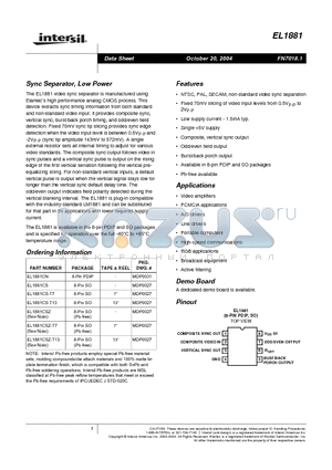 EL1881CS-T7 datasheet - Sync Separator, Low Power