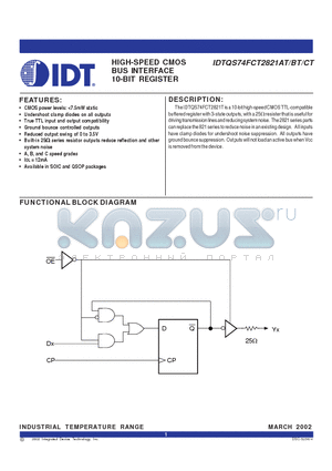 IDTQS74FCT2821CTQ datasheet - HIGH-SPEED CMOS BUS INTERFACE 10-BIT REGISTER