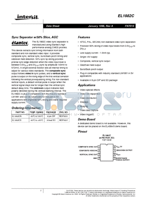 EL1882C datasheet - Sync Separator w/50% Slice, AGC