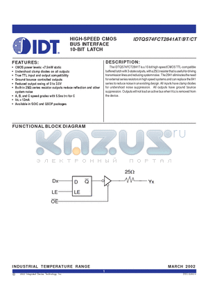 IDTQS74FCT2841ATSO datasheet - HIGH-SPEED CMOS BUS INTERFACE 10-BIT LATCH