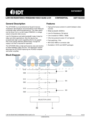 IDTVS330 datasheet - LOW ON-RESISTANCE WIDEBAND/VIDEO QUAD 2-CH
