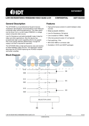 IDTVS330QG datasheet - LOW ON-RESISTANCE WIDEBAND/VIDEO QUAD 2-CH