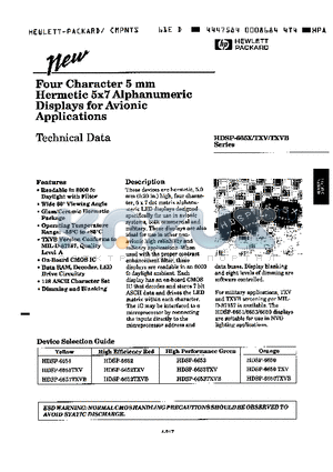 HDSP-6650 datasheet - FOUR CHARACTER 5 mm HERMETIC 5x7 ALPHANUMERIC DISPLAYS FOR AVIONIC APPLICATIONS