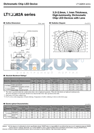 LT1ET82A datasheet - 3.3X2.9mm, 1.1mm Thickness, High-luminosity, Dichromatic Chip LED Devices with Lens