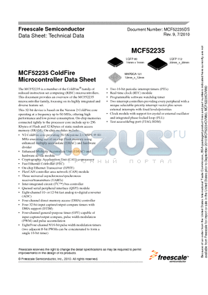 MCF52236AF50 datasheet - MCF52235 ColdFire Microcontroller Data Sheet