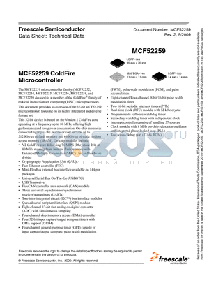 MCF52252AF80 datasheet - ColdFire Microcontroller