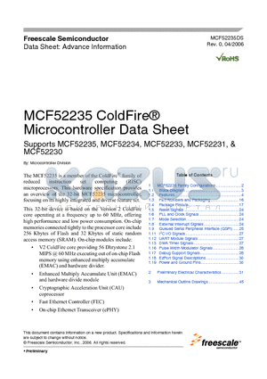 MCF52230 datasheet - ColdFire^ Microcontroller