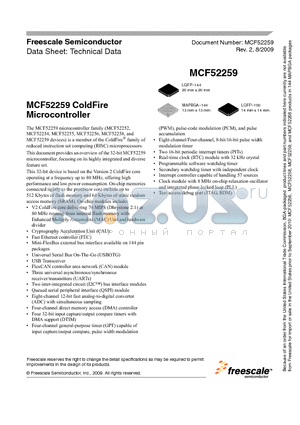 MCF52254AF80 datasheet - ColdFire Microcontroller