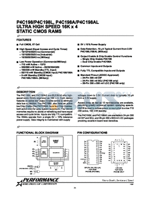 P4C198 datasheet - ULTRA HIGH SPEED 16K x 4