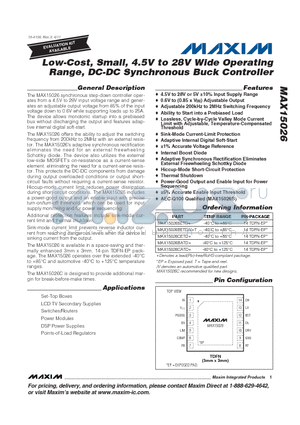 MAX15026BETD datasheet - Low-Cost, Small, 4.5V to 28V Wide Operating Range, DC-DC Synchronous Buck Controller