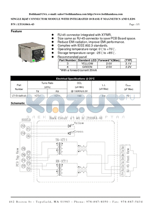 LT1S104A-43 datasheet - SINGLE RJ45 CONNECTOR MODULE WITH INTEGRATED 10 BASE-T MAGNETICS AND LEDS