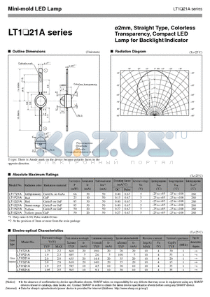 LT1T21A datasheet - 2mm, Straight Type, Colorless Transparency, Compact LED Lamp for Backlight/Indicator