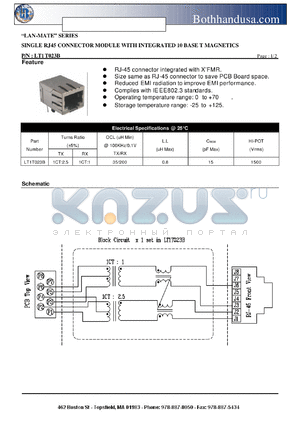 LT1T023B datasheet - SINGLE RJ45 CONNECTOR MODULE WITH INTEGRATED 10 BASE T MAGNETICS