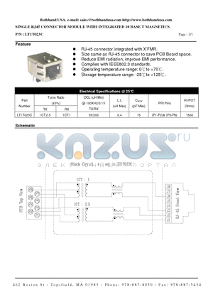 LT1T023C datasheet - SINGLE RJ45 CONNECTOR MODULE WITH INTEGRATED 10 BASE T MAGNETICS