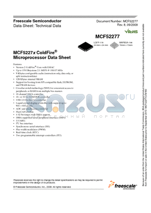 MCF52277CVM160 datasheet - ColdFire Microprocessor