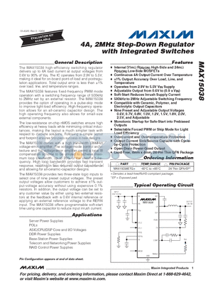 MAX15038ETG+ datasheet - 4A, 2MHz Step-Down Regulator with Integrated Switches