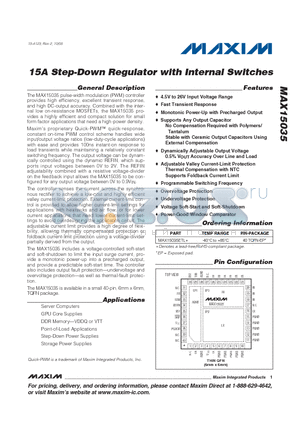 MAX15035ETL+ datasheet - 15A Step-Down Regulator with Internal Switches