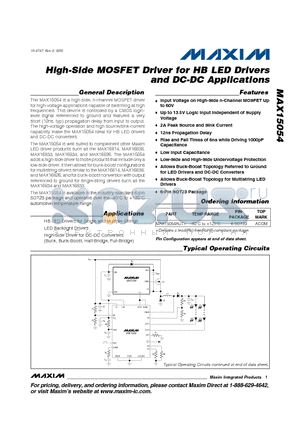 MAX15054 datasheet - High-Side MOSFET Driver for HB LED Drivers and DC-DC Applications