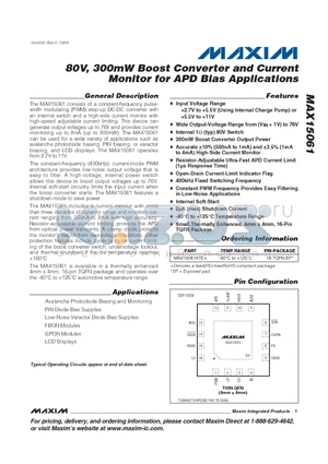 MAX15061ATE+ datasheet - 80V, 300mW Boost Converter and Current Monitor for APD Bias Applications