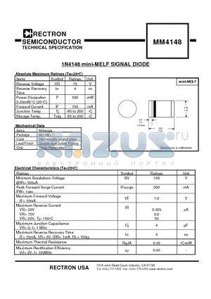 MM4148 datasheet - 1N4148 mini-MELF SIGNAL DIODE